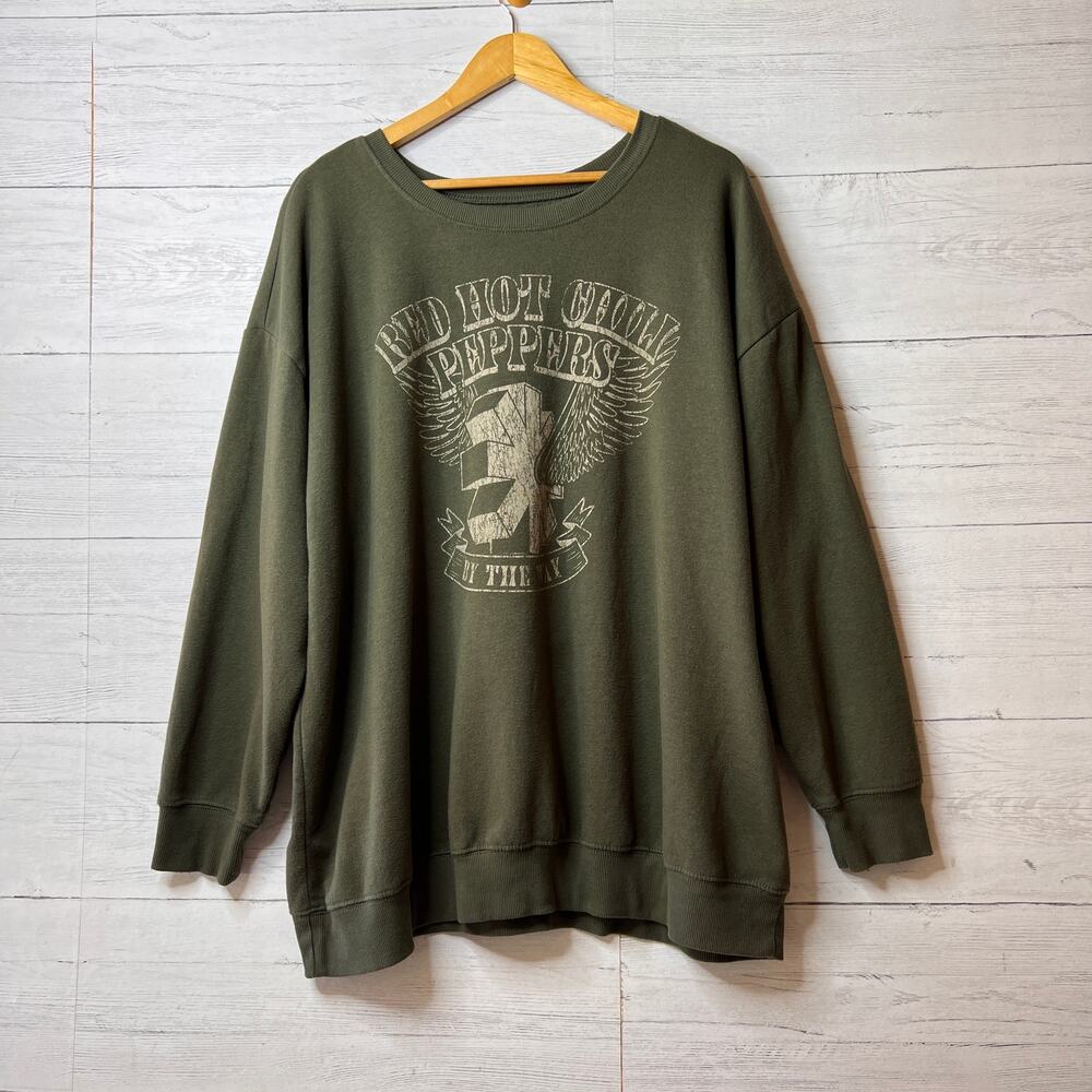 Torrid Sweatshirt Womens Size 3/3X Olive Green Red Hot Chili Peppers By the Way